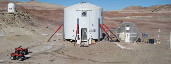 The MDRS campus includes the habitat, a greenhouse, a solar observatory, a robotic observatory, an engineering pod and a science building. Image Credit: By Bandgirl807 - Own work, CC BY 3.0, https://commons.wikimedia.org/w/index.php?curid=6772972