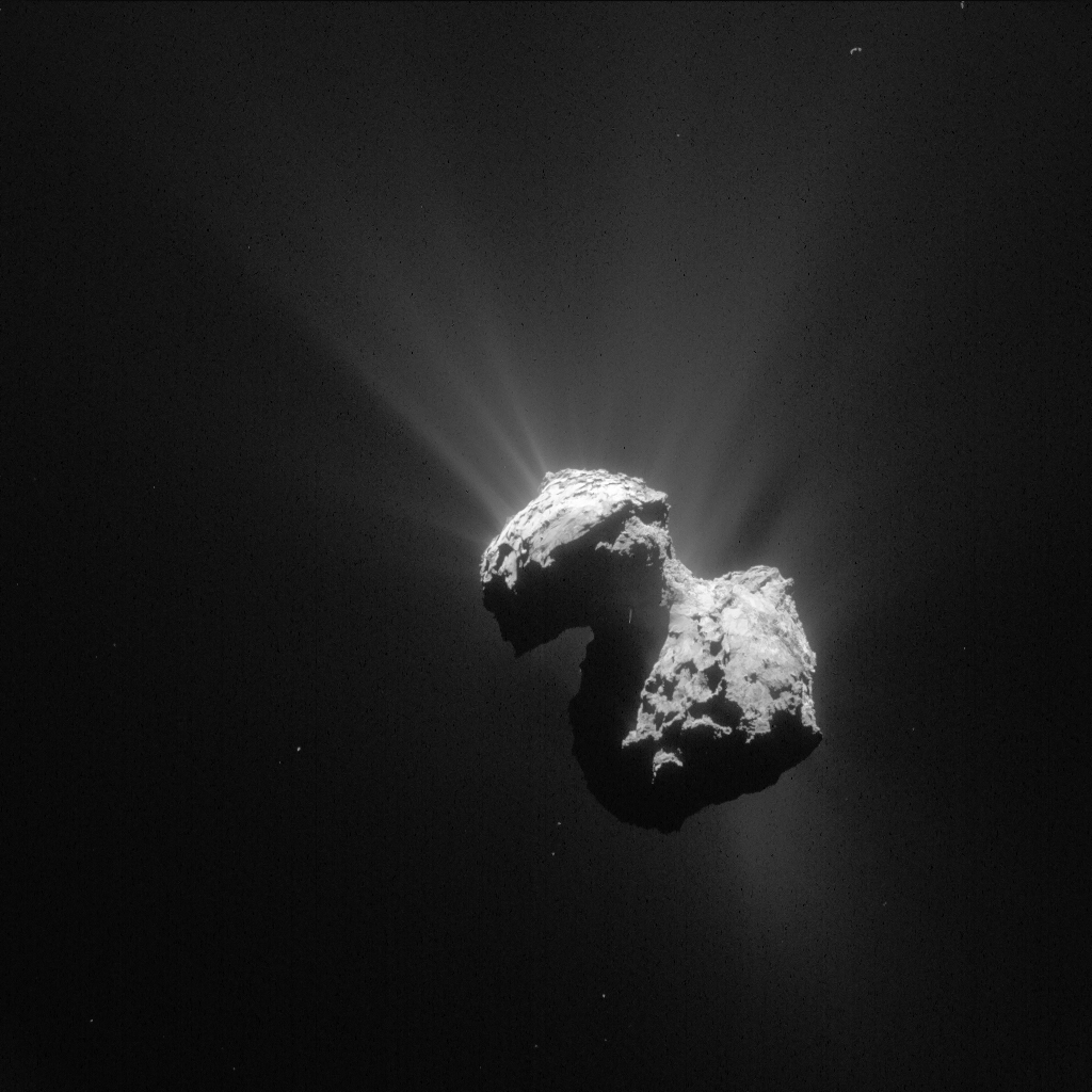 7 जुलाई 2015 को रोसेटा द्वारा देखा गया धूमकेतु 67P। ESA / Rosetta / NAVCAM द्वारा, CC BY-SA IGO 3.0, CC BY-SA 3.0-igo, https://commons.wikimedia.org/w/index.php?curid = 41733207
