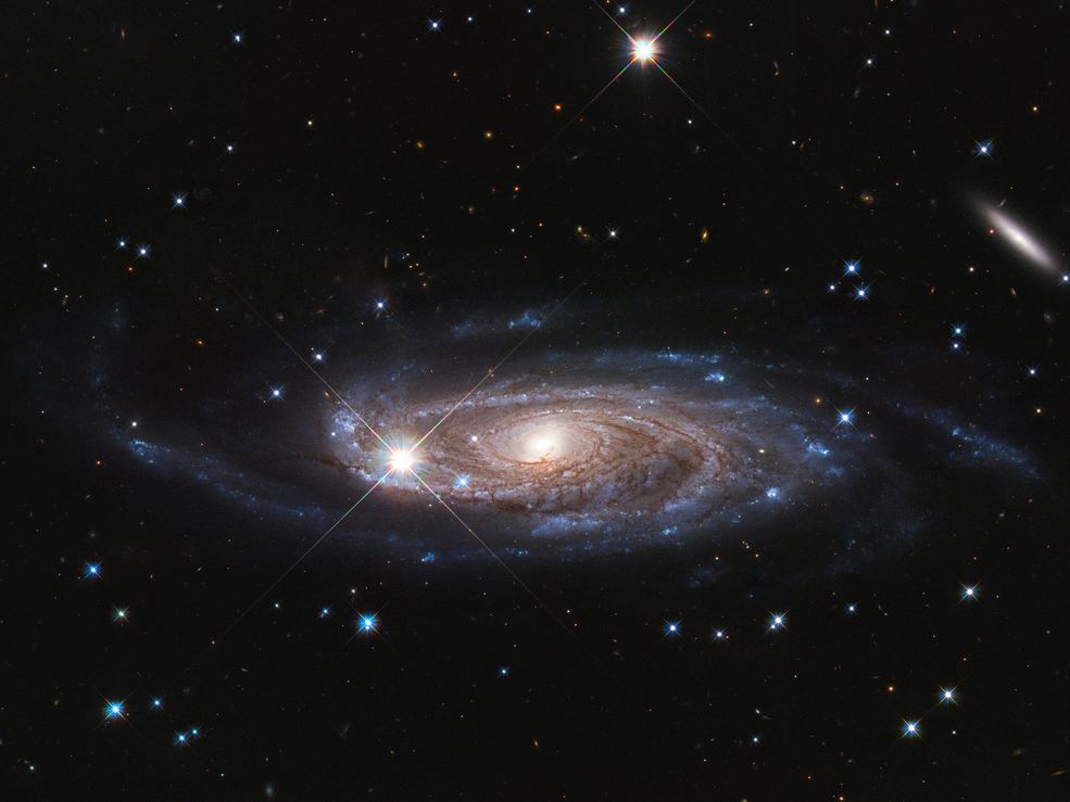 This Hubble Space Telescope photograph showcases the majestic spiral galaxy UGC 2885, located 232 million light-years away in the northern constellation Perseus. The galaxy is 2.5 times wider than our Milky Way and contains 10 times as many stars. A number of foreground stars in our Milky Way can be seen in the image, identified by their diffraction spikes. The brightest star photobombs the galaxy's disk. The galaxy has been nicknamed "Rubin's galaxy," after astronomer Vera Rubin (1928 – 2016), who studied the galaxy's rotation rate in search of dark matter. Credits: NASA, ESA and B. Holwerda (University of Louisville)