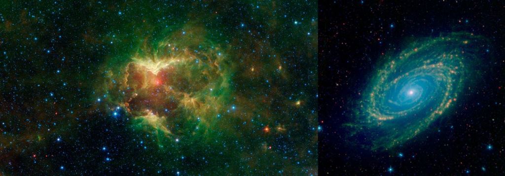 Spitzer images of the Jack'o'Lantern nebula and M81. Image Credit: NASA