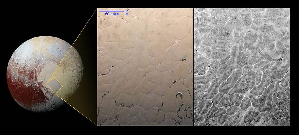  The vast nitrogen ice plains of Pluto’s informally named Sputnik Planum – the western half of Pluto’s “heart”. Image Credit: NASA/JHUAPL/SwRI