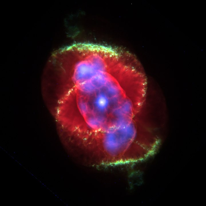 Nebula come in a wide variety of forms, like the Cat's Eye Nebula (NGC6543). This is a composite x-ray/optical light image from the Hubble and the Chandra X-ray Observatory. By J.P. Harrington and K.J. Borkowski (University of Maryland), and NASA - HST's Greatest Hits, Public Domain, https://commons.wikimedia.org/w/index.php?curid=36064 