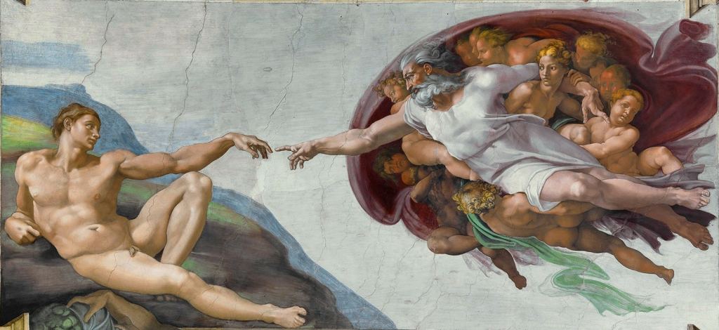  The famous The Creation of Adam on the Sistine Chapel ceiling, by Michelangelo c. 1512. By Michelangelo Buonarroti - [1], Public Domain, https://commons.wikimedia.org/w/index.php?curid=1326019
