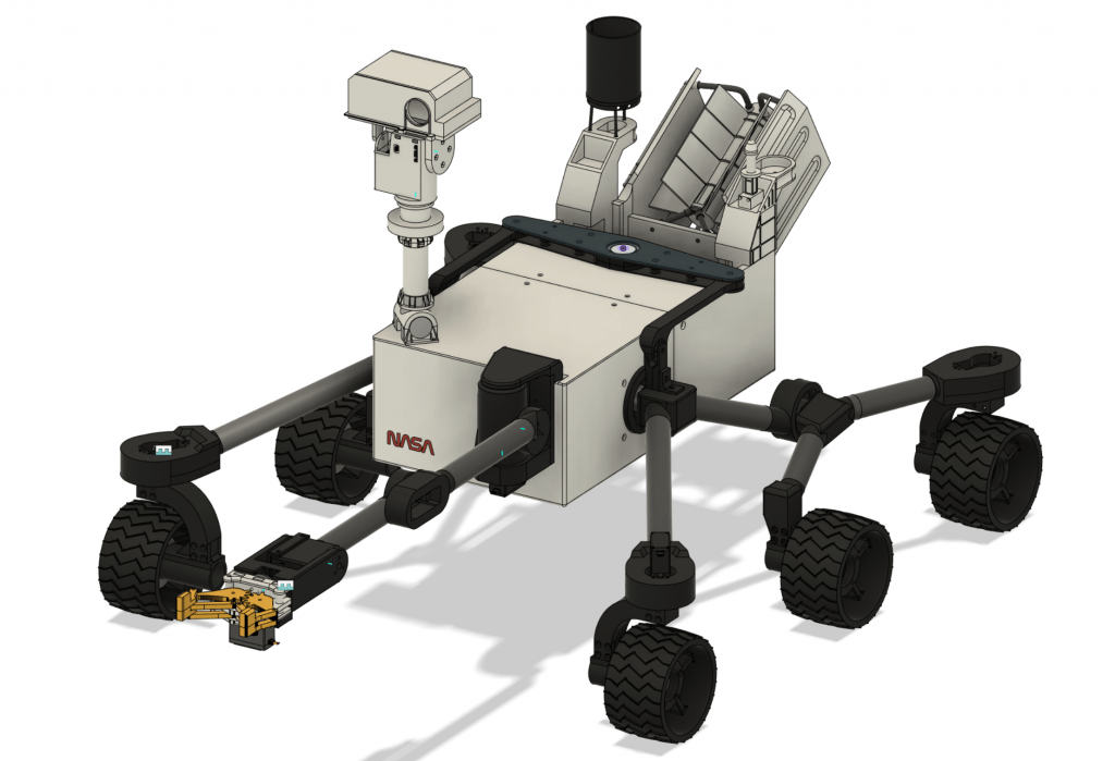 Full CAD drawing of the 3D printed Open source Curiosity rover.