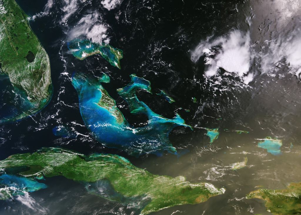 In this image, captured by the Copernicus Sentinel-3 mission, dust particles can be seen over Cuba on 23 June 2020. Image Credit: contains modified Copernicus Sentinel data (2020), processed by ESA, CC BY-SA 3.0 IGO