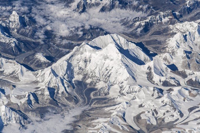 Mount Everest, as seen from the International Space Station. Picture taken by cosmonaut Oleg Artemyev.