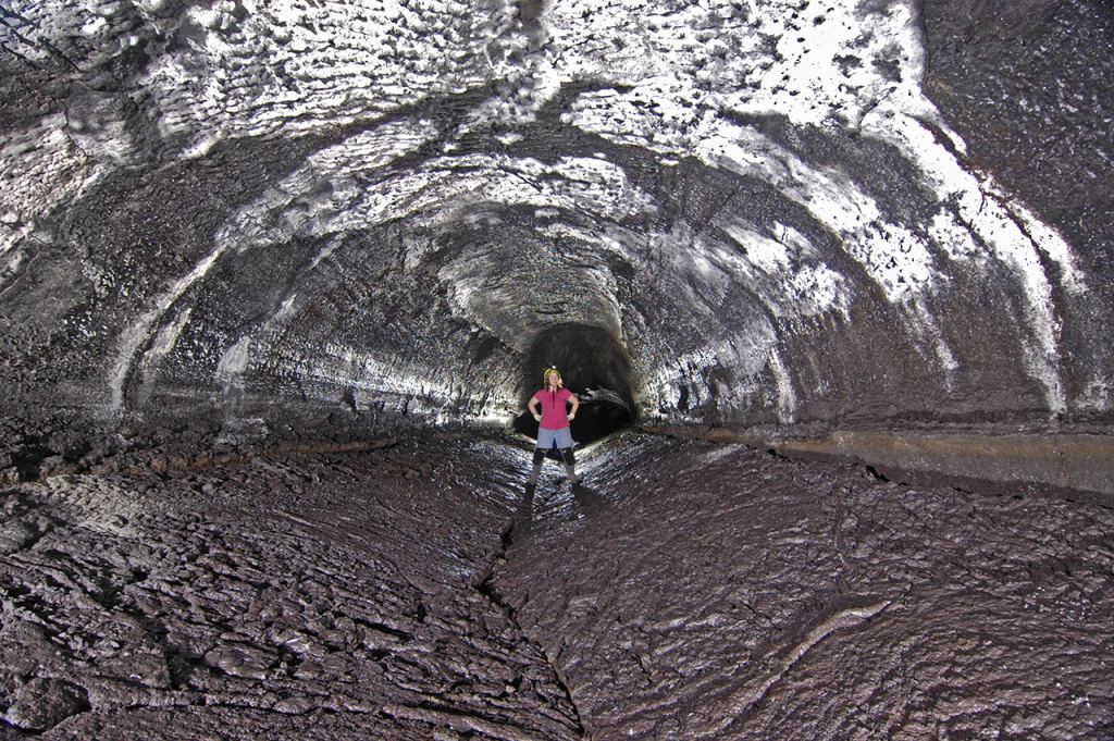 The Kazamura Cave is the longest lava tube on Earth. It features the tell-tale arched ceiling of lava tubes, and the floor was the crust of a former lava lake that collapsed inward as the lake drained. Image Credit: By Dave Bunnell / Under Earth Images - Own work, CC BY-SA 4.0, https://commons.wikimedia.org/w/index.php?curid=48891612