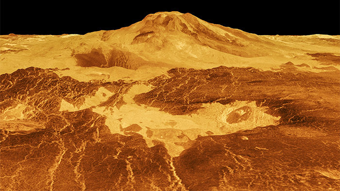 Magellan tarafından çekilen araçlardan parlayan Mons'un bilgisayarda oluşturulmuş görüntüsü.