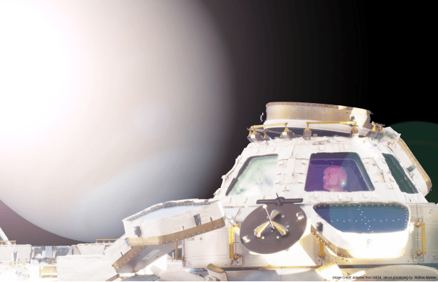 An imagined image of an astronaut on a Venus slingshot mission. Image Credit: Venus image credit: NASA/JHUAPL/MESSENGER/Mattias Malmer. Space Station
Image of ESA astronaut Alexander Gerst courtesy NASA.