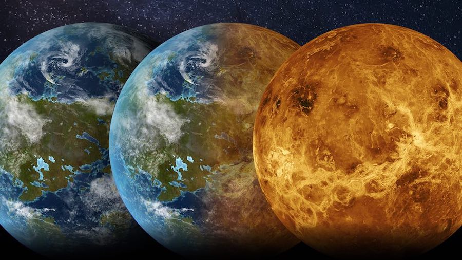 Image showing evolution of Venus from a possible water world to the hot, sulfuric desert it is today.