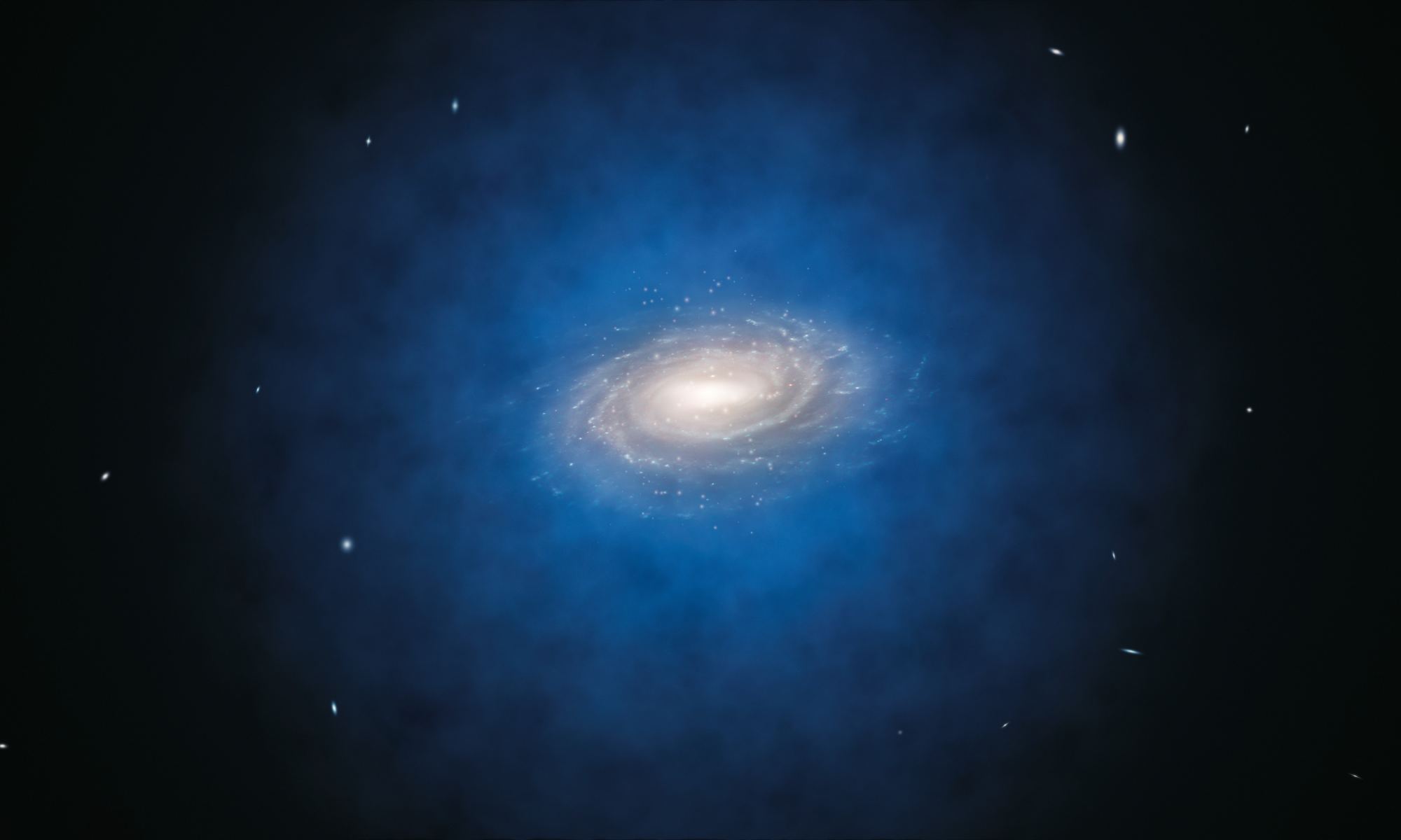 Artist rendering of the dark matter halo surrounding our galaxy. For quasars, the dark matter halos are much more massive. Credit: ESO/L. Calçada