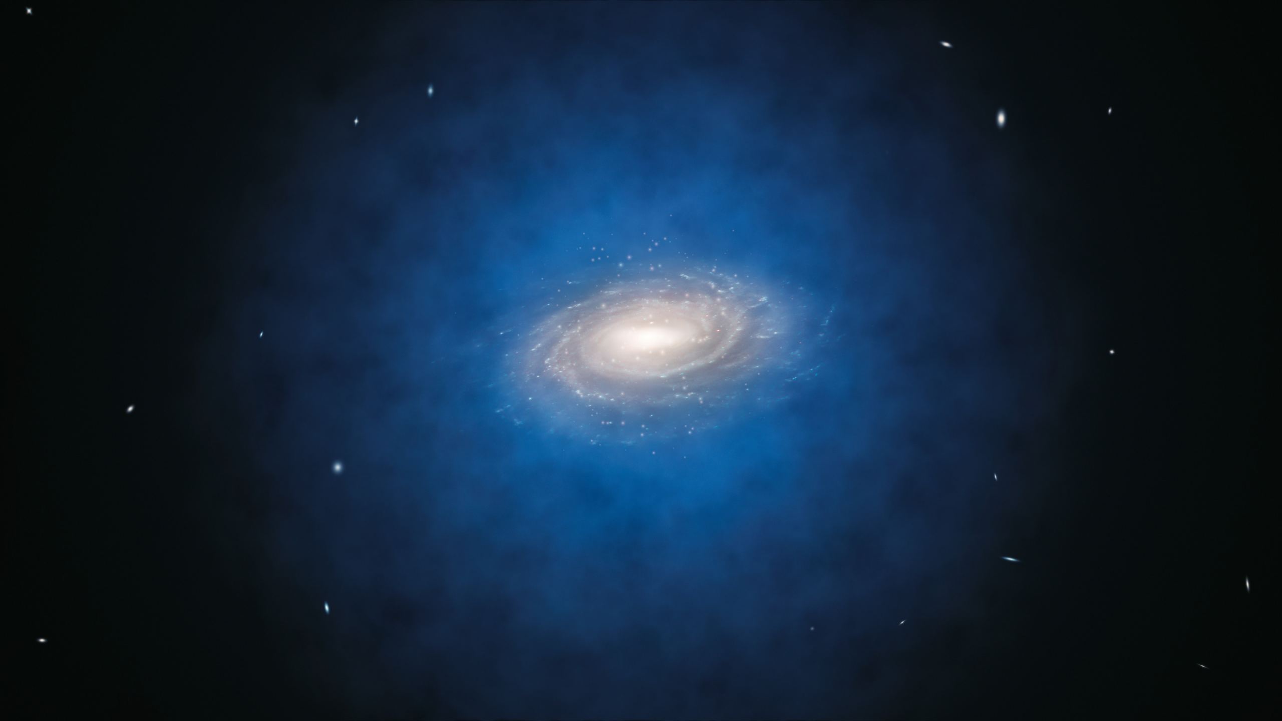 Artist rendering of the dark matter halo surrounding our galaxy. For quasars, the dark matter halos are much more massive. Credit: ESO/L. Calçada