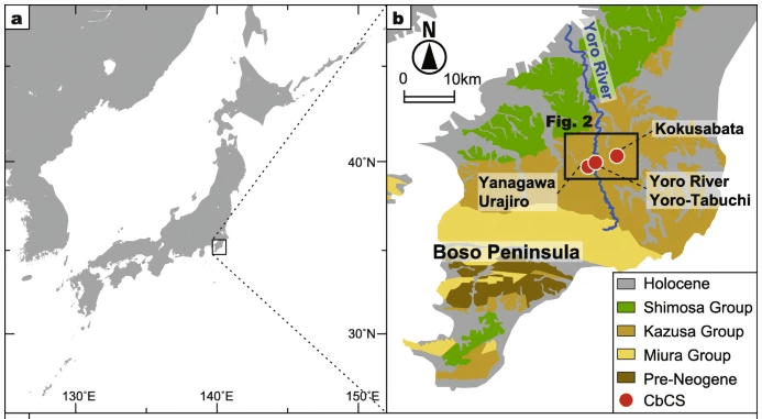 This figure from the study shows the location of the study area on Japan's Boso Peninsula. Image Credit: Haneda et al., 2020.