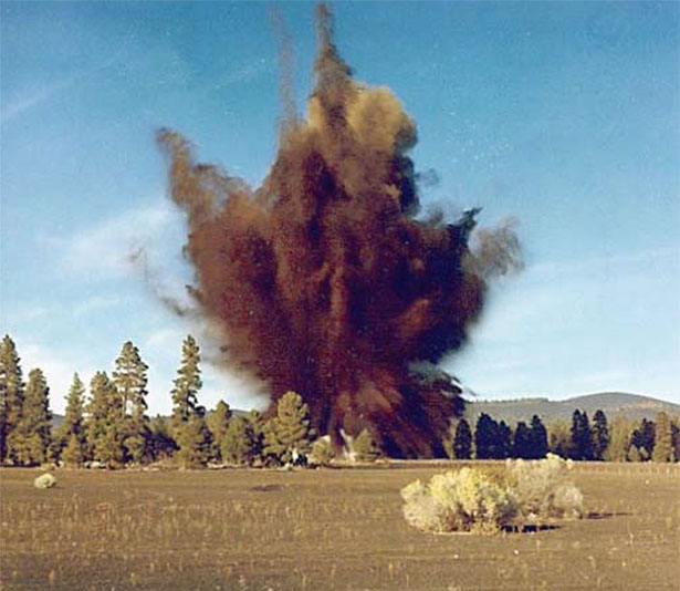 One of the controlled explosions used to create the replica Moon landing site in Arizona. Image Credit: NASA/USGS