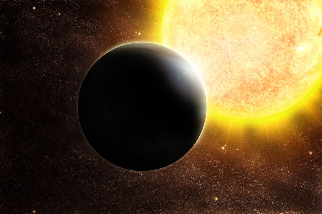 Artist's impression of a transiting Jupiter-mass exoplanet around a star that's slightly more massive than the Sun. Image Credit: NASA