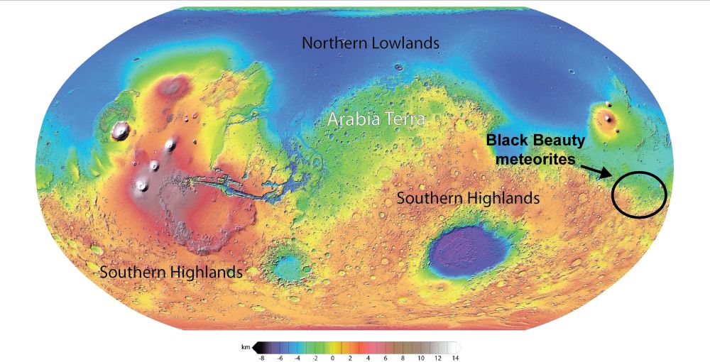The researchers think that the Black Beauty meteorite originated in Mars' Southern Hemisphere. Image Credit: USGS/University of Copenhagen