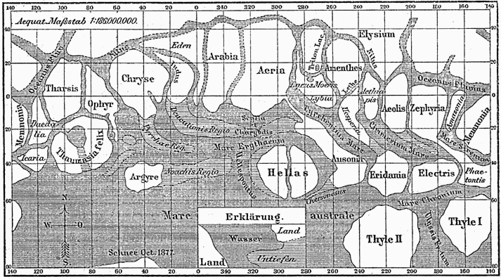 Giovanni Schiaparelli's original map of Mars.
