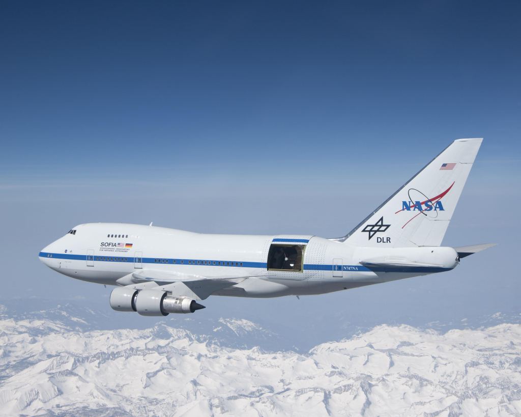 SOFIA (Stratospheric Observatory for Infrared Astronomy) is a converted Boeing 747 that acted as an airborne observatory. It housed a 2.5 m (8.2 ft) diameter infrared telescope. SOFIA was a joint mission between NASA and the German DLR. Its final flight was in September 2022. Image Credit: NASA/DLR