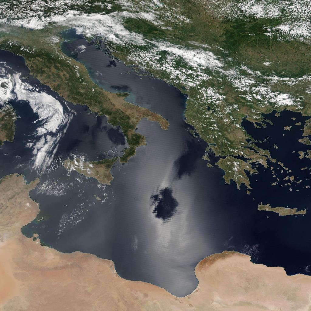 Satellite image showing sunglint from a satellite's perspective.
