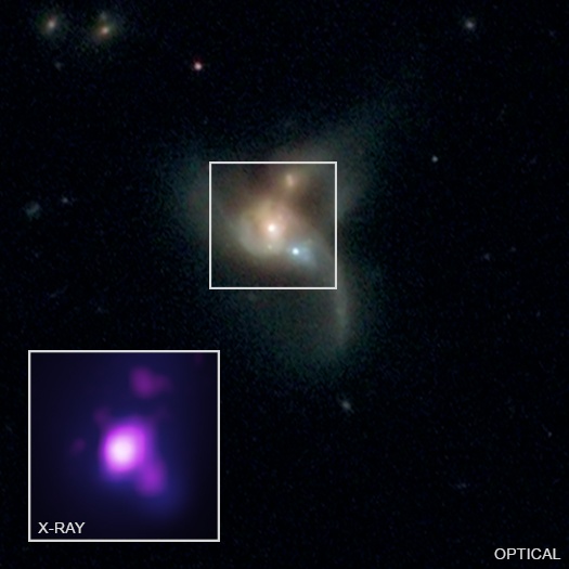 Image showing a three black hole system in optical and x-ray, from Chandra.