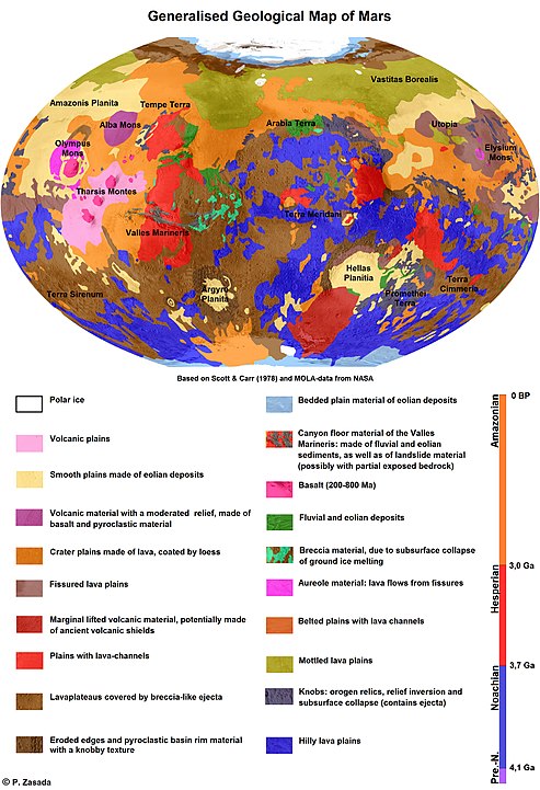 A geological map of Mars showing all the different types of terrain. Click to Enlarge. Image Credit: By Patrick Zasada - VSWD Wiss. Kolloq (20.9.2013) Abstract, CC BY-SA 3.0, https://commons.wikimedia.org/w/index.php?curid=30473118