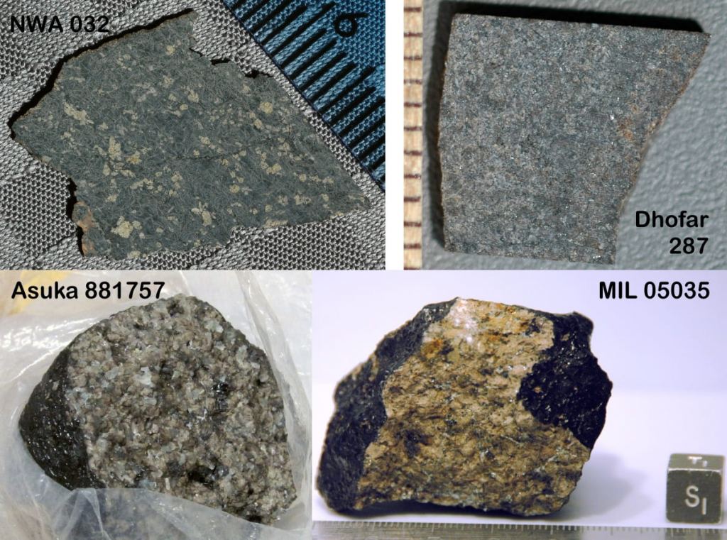 Esempi di meteoriti basaltici lunari