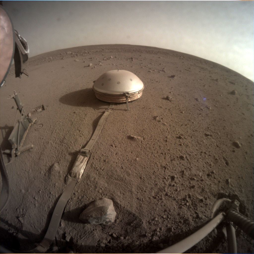 The Mars InSight lander's seismic detector was used to observe seismic waves from Marsquakes and impacts. Courtesy NASA