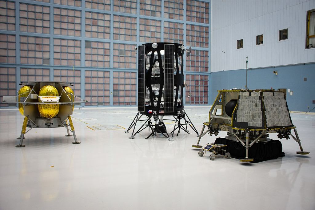 The Artemis program selected three commercial landers for its first phase, pictured above from left to right are the Peregrine by Astrobotic, Nova-C by Intuitive Machines, and Z-01 by OrbitBeyond