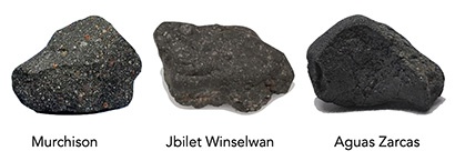 Pictures of the three meteorites used in the study.