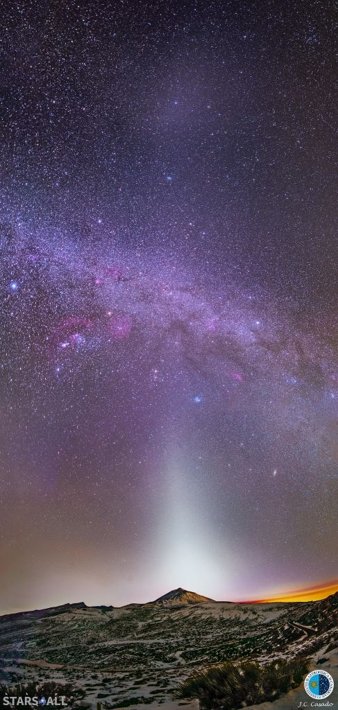 Vertical panorama showing the night sky over the Canary Islands. 