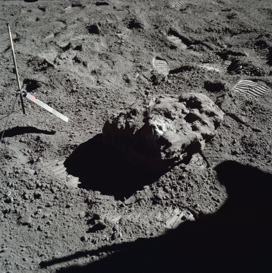 Image of the Station 8 Boulder from the Apollo 17 archives.  It's sample turns out to be the oldest of all those collected by Apollo 17 astronauts.