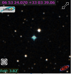 Actual picture of HD 265435 in the star field.