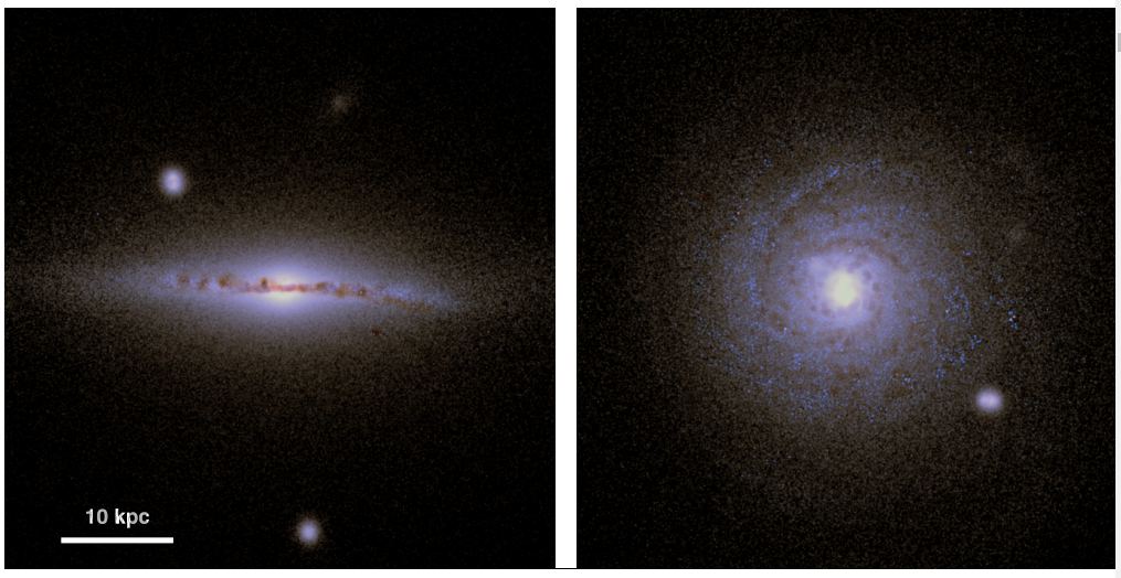 Here it is, the simulated galaxy called g15784. Two spheroidal galaxies are seen in the image, one above the galactic plane and one below. Image Credit: Gobat et al 2021.