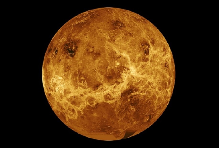 Venus' thick clouds mean that only radar imaging and ultraviolet observations can reveal surface details. Image Credit: NASA/JPL-Caltech