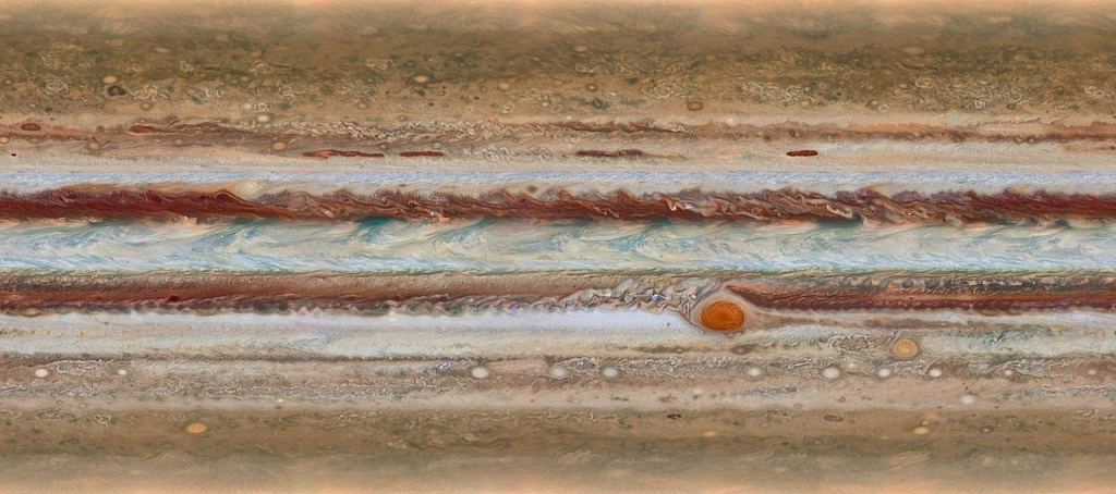 This image is from OPAL 2015 and gives us a different look at Jupiter. It shows a rare wave structure just north of the equatorial region. Image Credit: By ESA/Hubble, CC BY 4.0, https://commons.wikimedia.org/w/index.php?curid=44245006