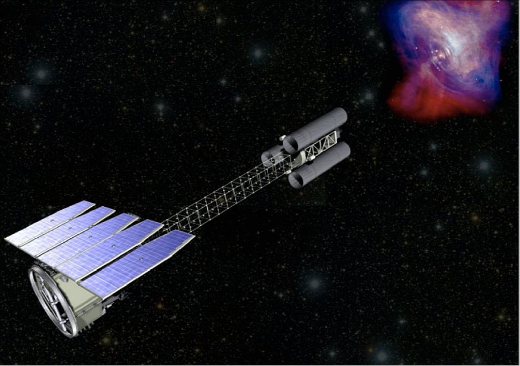 An artist's rendition of the IXPE spacecraft. Credit: HEASARC (High Energy Astrophysics Science Archive Center). 