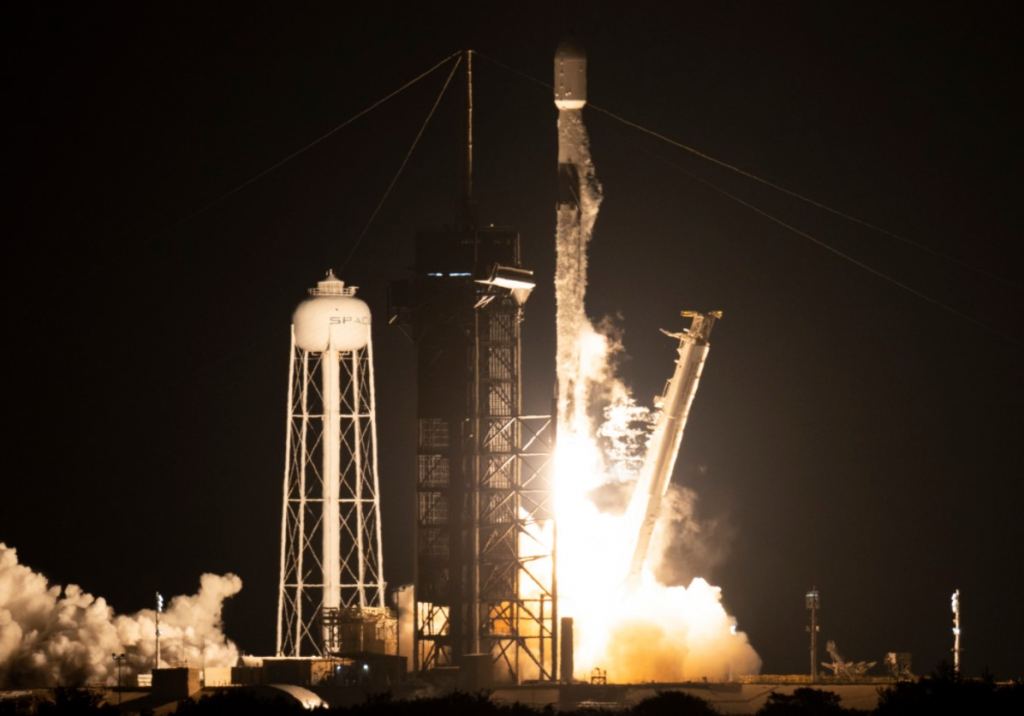A SpaceX Falcon 9 rocket launches with NASA's Imaging X-ray Polarimetry Explorer (IXPE) spacecraft onboard from Launch Complex 39A, Thursday, Dec. 9, 2021, at NASA's Kennedy Space Center in Florida. The IXPE spacecraft is the first satellite dedicated to measuring the polarization of X-rays from a variety of cosmic sources, such as black holes and neutron stars. The launch occurred at 1 a.m. EST. Credits: NASA/Joel Kowsky