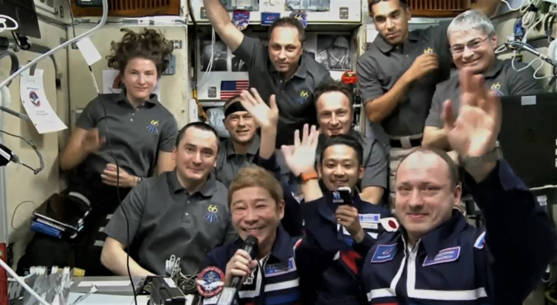 Space station crew at welcoming ceremony