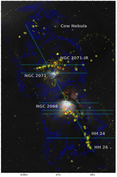 The team discovered the starless feature that they named the Cow Nebula Globule. It's a round starless cloud of gas in the Orion Molecular Cloud. Image Credit: Stanke et al 2021. 