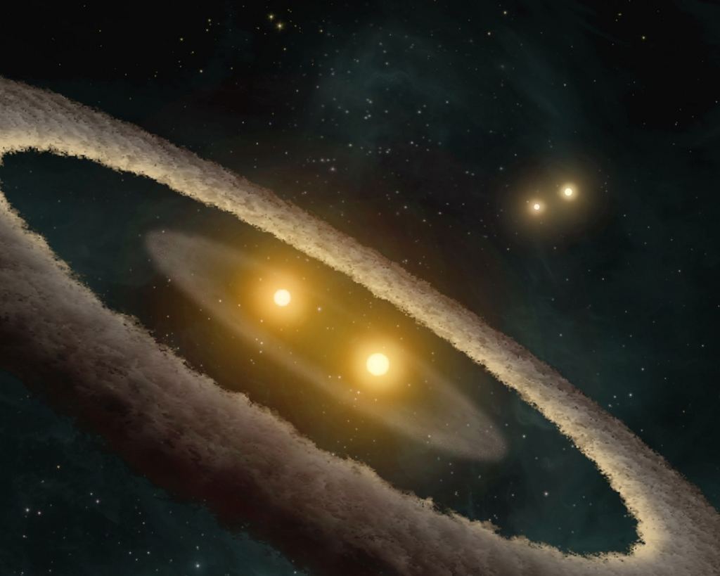 This is an artist's illustration of HD 98800, a quadruple star system located in the TW Hydrae association. It's not part of the new catalogue and was discovered previously. Image Credit: By NASA/JPL-Caltech/T. Pyle (SSC) - http://gallery.spitzer.caltech.edu/Imagegallery/image.php?image_name=sig07-013, http://www.nasa.gov/mission_pages/spitzer/news/spitzer-20070724.html, Public Domain, https://commons.wikimedia.org/w/index.php?curid=3689220