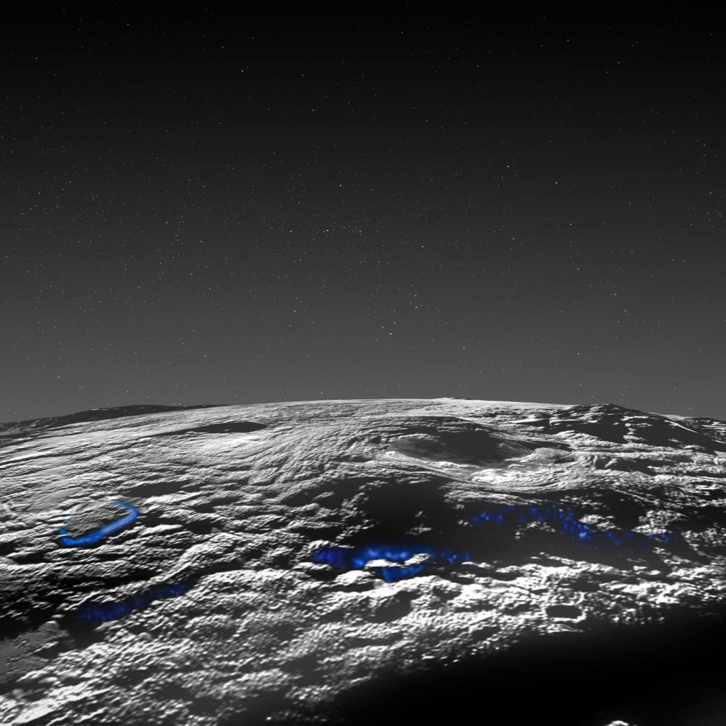 The region studied lies southwest of Pluto’s “heart,” Sputnik Planitia, and contains multiple large domes and rises up to 7 kilometres (about 4 miles) tall and 30 to 100 kilometres (18 to 60 miles) across, with interconnected hills, mounds, and depressions covering the sides and tops of many of the larger structures. Image Credit: NASA/Johns Hopkins University Applied Physics Laboratory/Southwest Research Institute/Isaac Herrera/Kelsi Singer