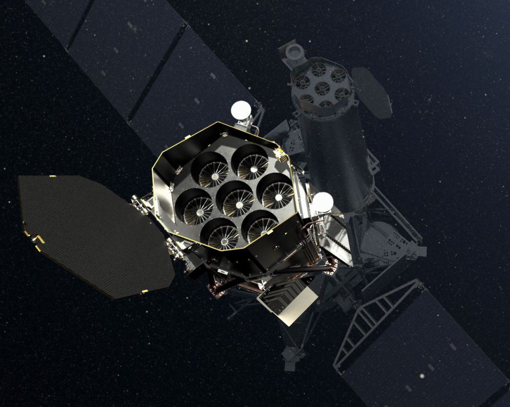 This image is an artist's illustration of the Spektr-RG satellite. Spektr and e-ROSITA are not currently operating due to Russia's invasion of Ukraine. Image Credit: DLR German Aerospace Center - https://www.flickr.com/photos/dlr_de/48092069898/, CC BY 2.0, https://commons.wikimedia.org/w/index.php?curid=87145461  