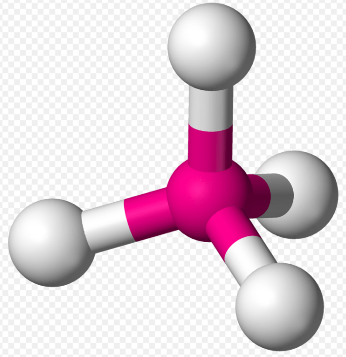 This is a 3D ball model of a tetrahedral molecule. A central atom is located at the center with four substituents that are located at the corners of a tetrahedron. Image Credit: Public Domain, https://commons.wikimedia.org/w/index.php?curid=1454649