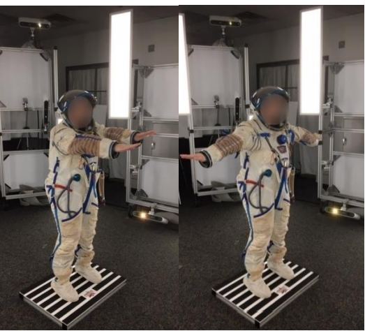 Motion capture of a subject in an old Russian spacesuit.