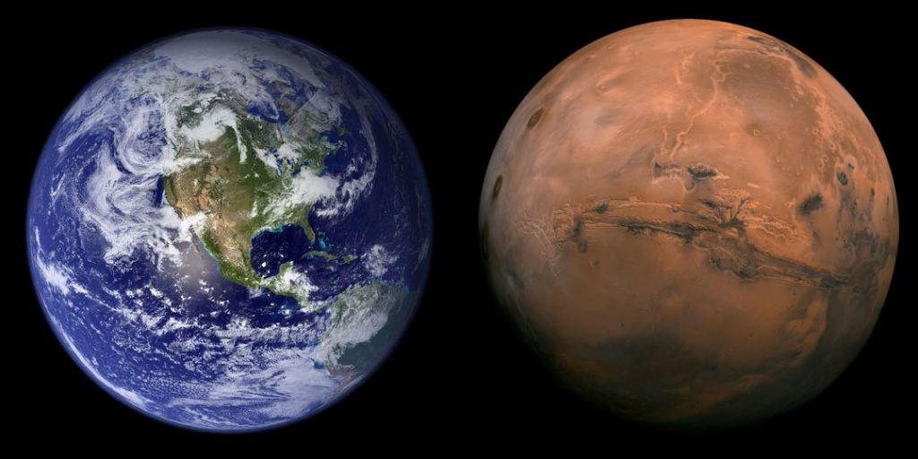 Earth is alive. Mars is not. Image Credits: NASA.