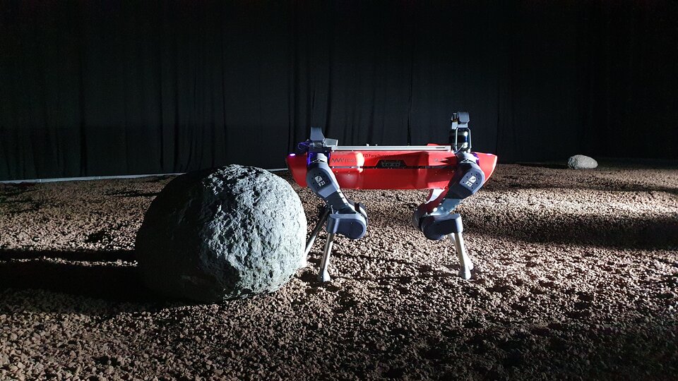 One of the rovers confronting a boulder during the test. Image Credit: ESA-M. Sabbatini