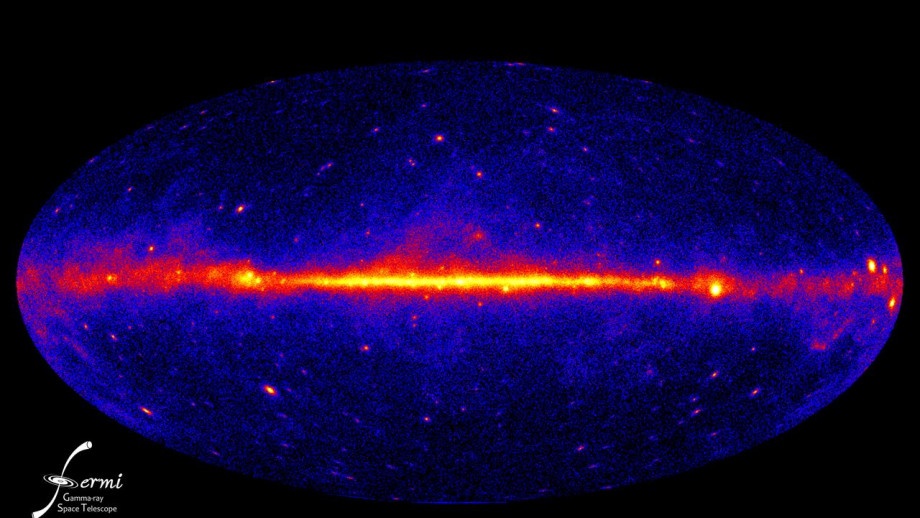 A gamma-ray view of the sky centered on the core of the Milky Way Galaxy. Could strange spinning neutron stars explain an excess of gamma-radiation emanating from the Milky Way's core region? That's one possibility astronomers are discussing. Courtesy NASA/DOE/Fermi LAT Collaboration