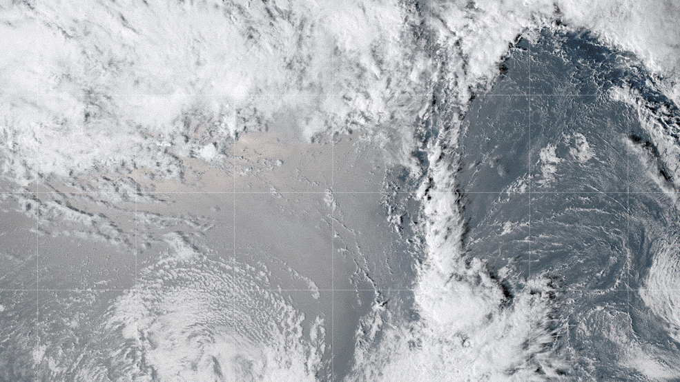 The GOES-17 satellite captured images of an umbrella cloud generated by the underwater eruption of the Hunga Tonga-Hunga Ha’apai volcano on Jan. 15, 2022. The Tonga eruption sent crescent-shaped bow shock waves through the atmosphere, as well as numerous lightning strikes.
Credits: NASA Earth Observatory image by Joshua Stevens using GOES imagery courtesy of NOAA and NESDIS