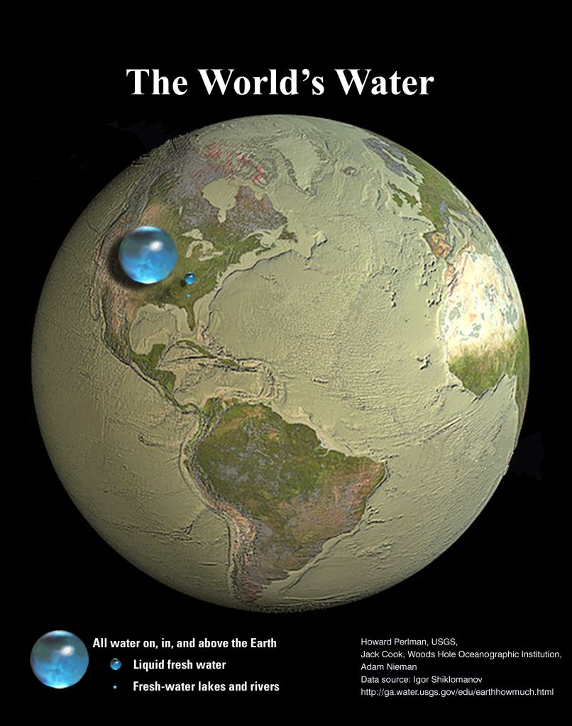 Earth might be two-thirds covered in water, but it's nowhere near being an ocean planet. Image Credit: USGS.