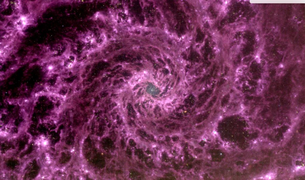 This is the original JWST image of M 74 before Judy Schmidt processes it. Image Credit: NASA/ESA/CSA/STSCI